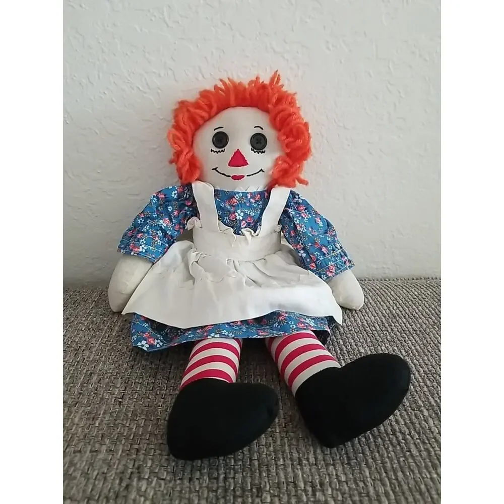 Vintage Handmade Raggedy Ann Doll Folk Art Rag Doll With Apron 1960s Cottagecore